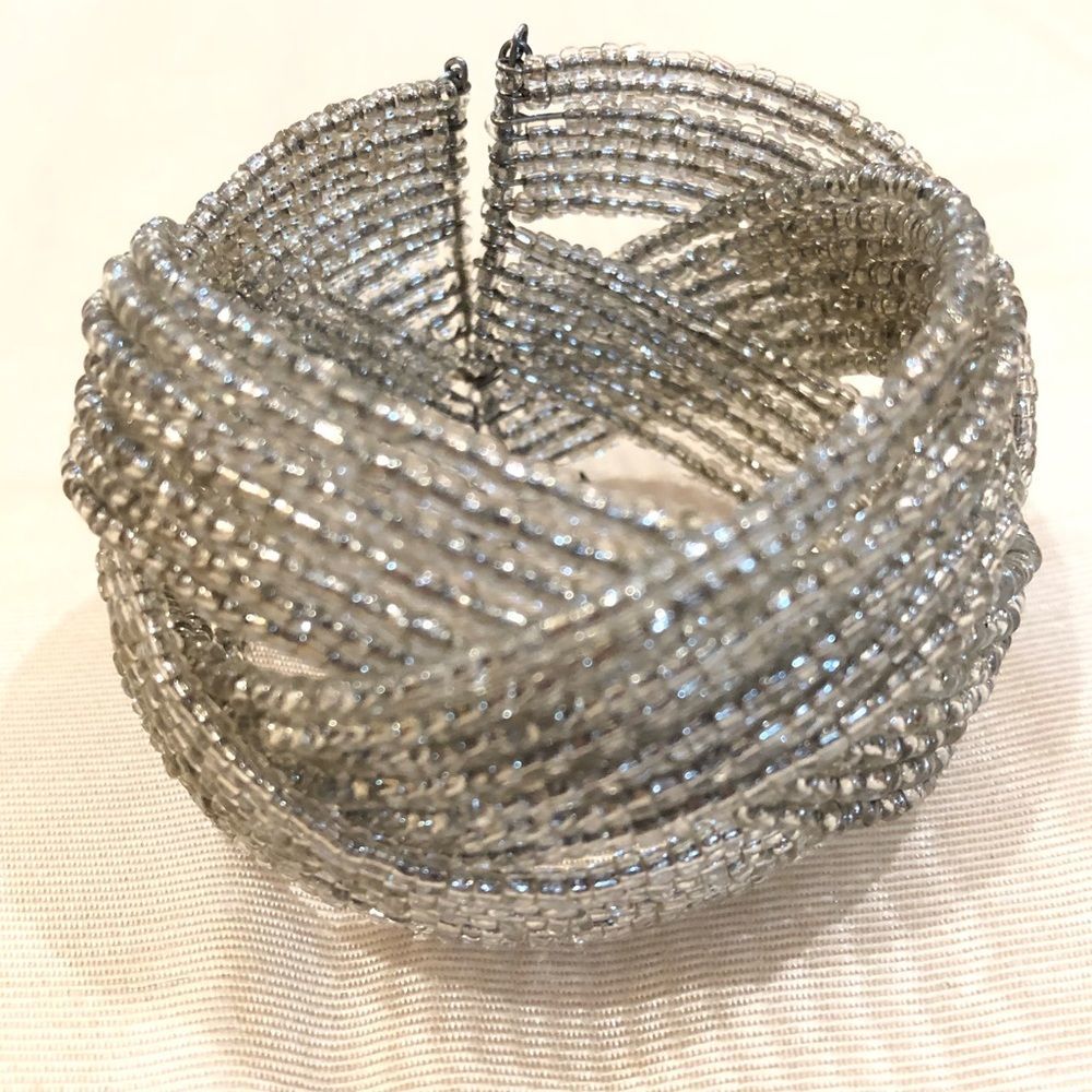 Silver Seed Bead Cuff Bracelet - Picture 10 of 13